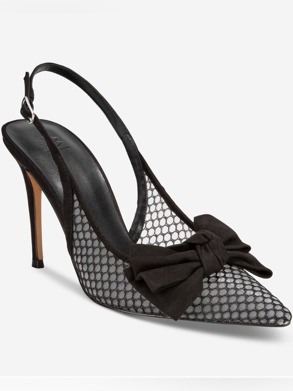 Aminah J Black Mesh Bow Slingback Pumps